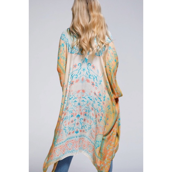 SOLD OUT Amelia Floral Mandala Motif Ombre Spring Summer Kimono Wrap Coverup Top - Picture 5 of 5